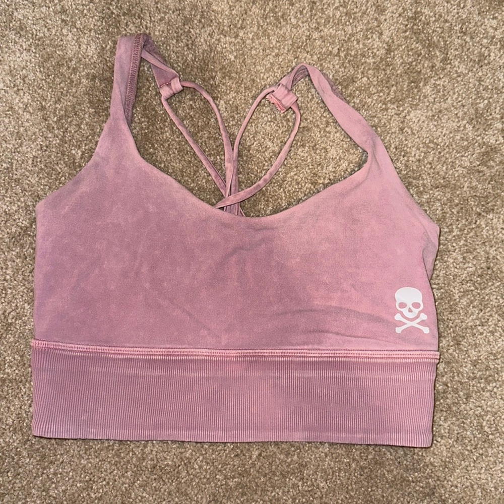 Vintage style pink sports bra with skull